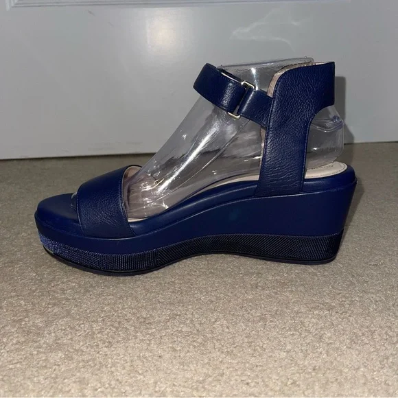 Cole Haan Grand Ambition Blue Wedge Sandals Ankle Strap Leather Size 8B - Picture 5 of 8